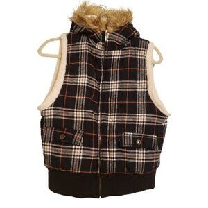 Michael F. plaid vest faux fur size L